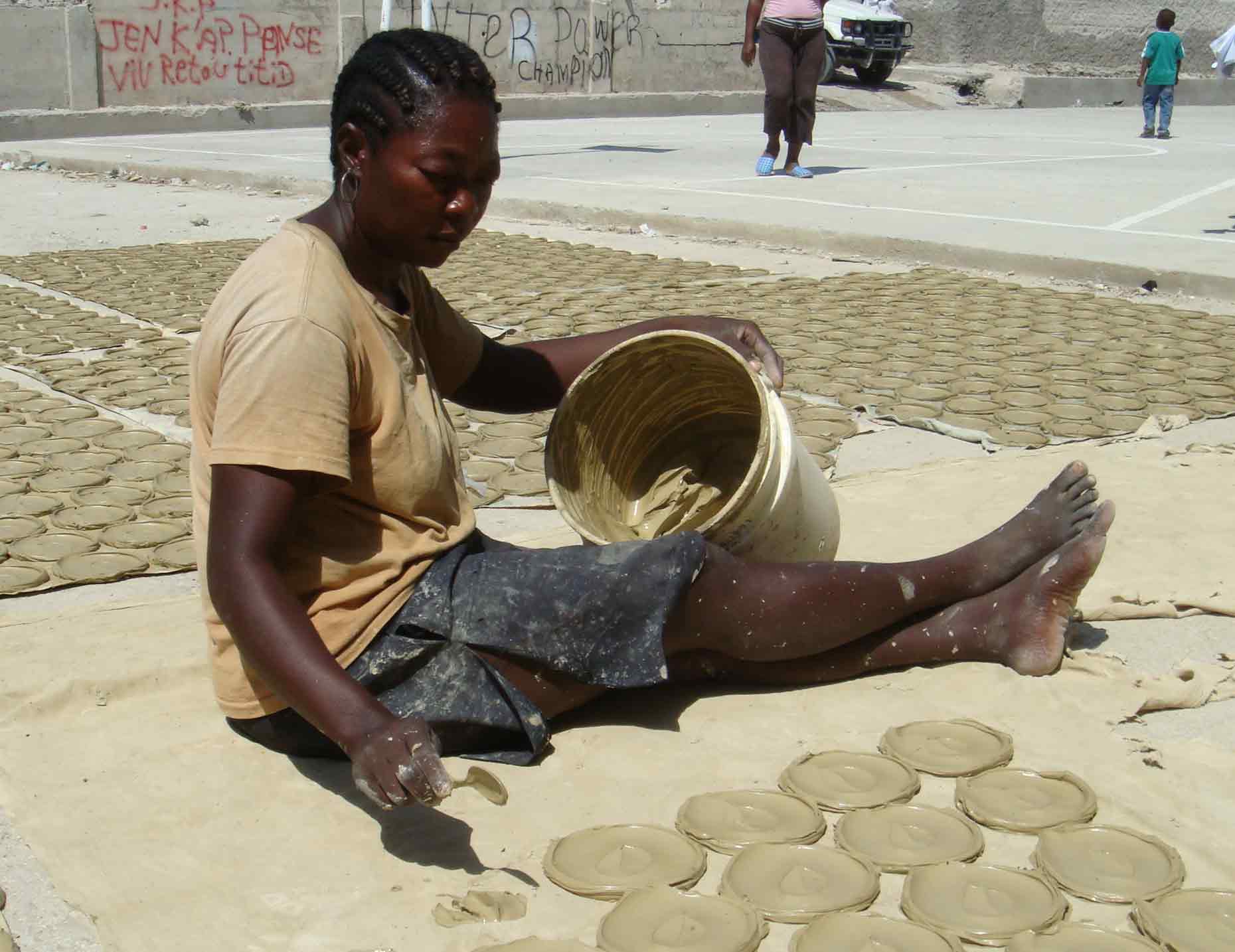 Making mud cakes in Haiti